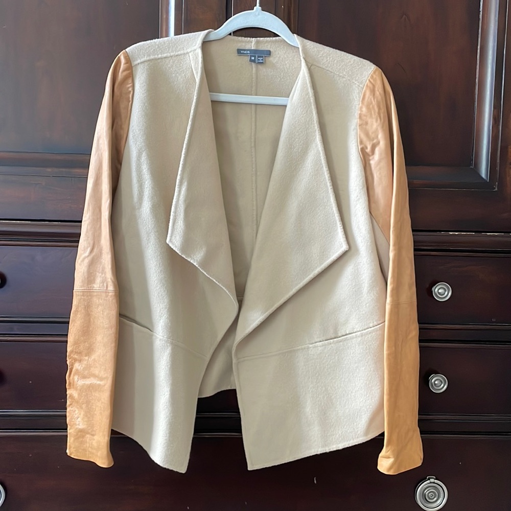 Vince wool and leather open front jacket, size medium